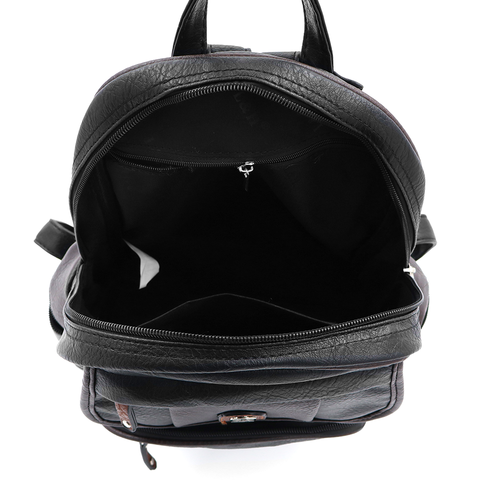 Női hátizsák sok zsebbel – fekete/barna