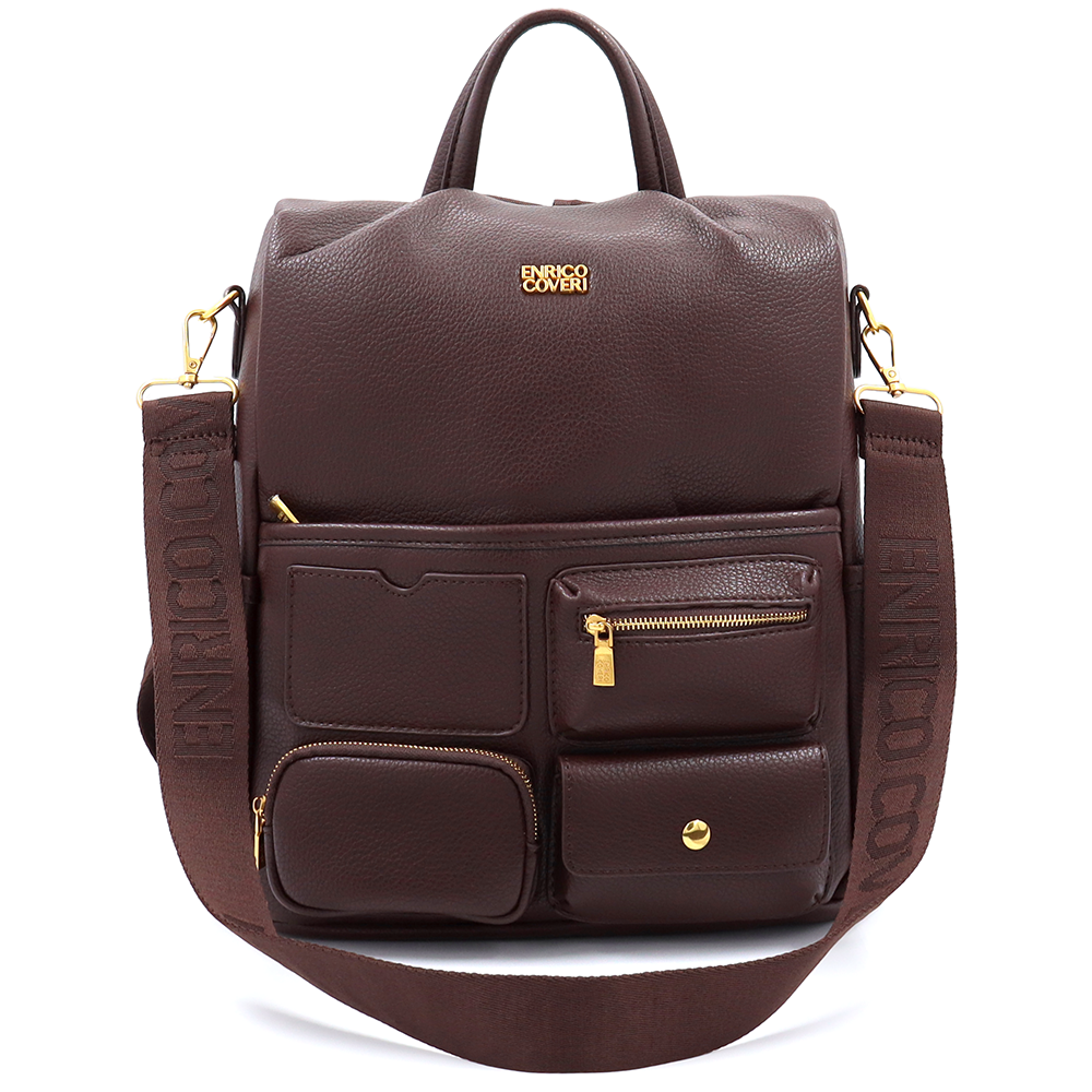 ENRICO COVERI – 2 az 1-ben női hátizsák és táska, titkos záródással és sok zsebbel – barna