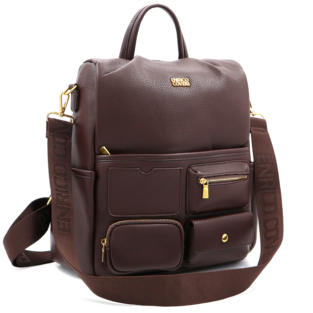 ENRICO COVERI – 2 az 1-ben női hátizsák és táska, titkos záródással és sok zsebbel – barna