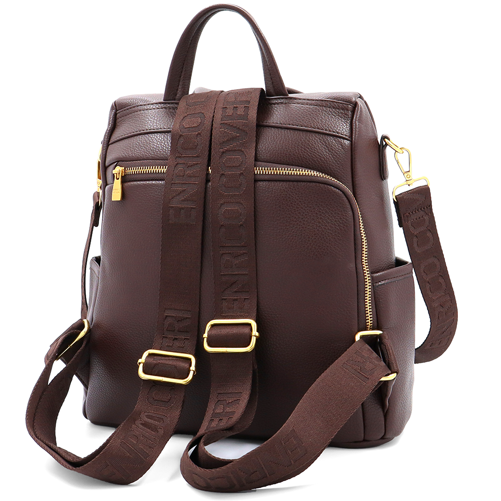 ENRICO COVERI – 2 az 1-ben női hátizsák és táska, titkos záródással és sok zsebbel – barna