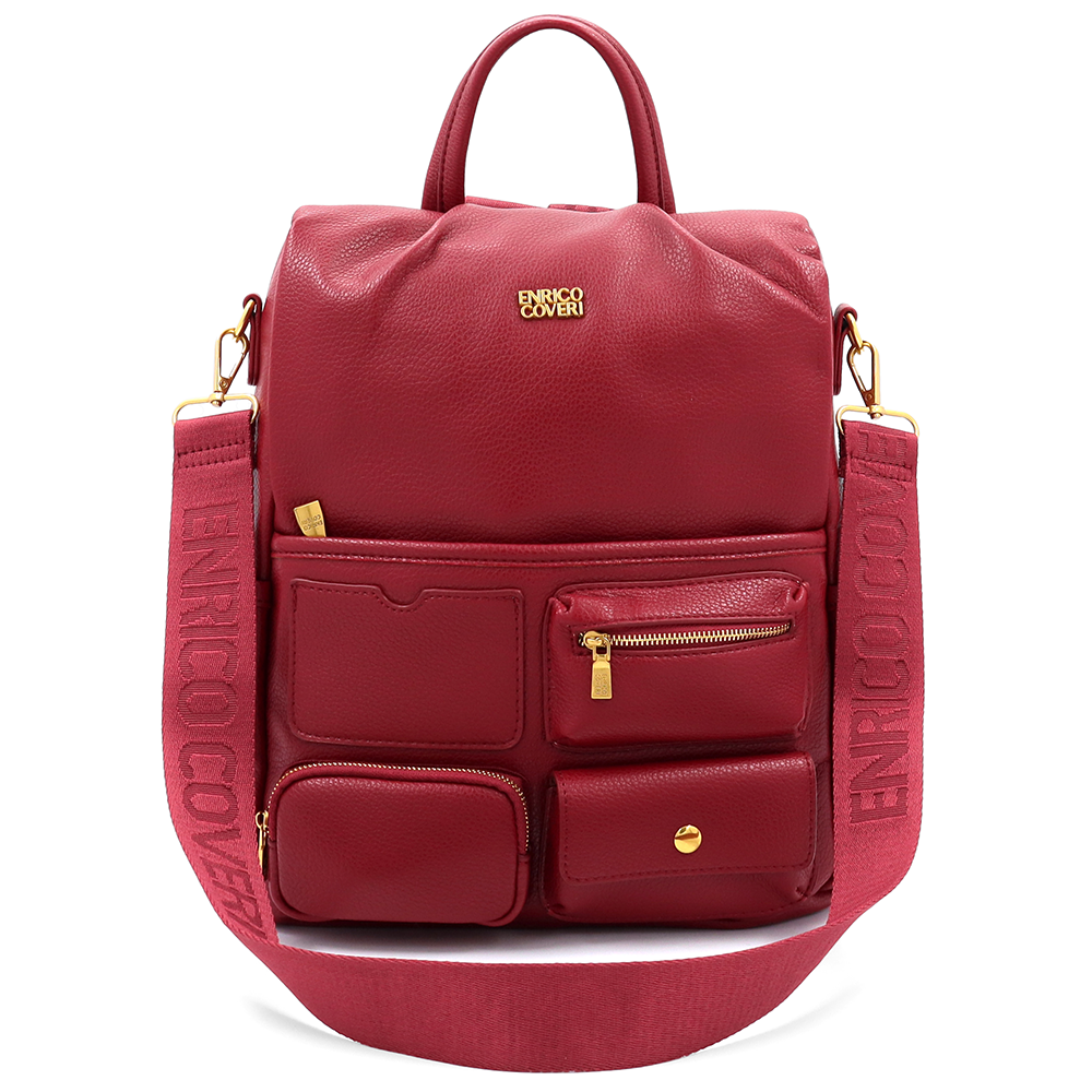 ENRICO COVERI – 2 az 1-ben női hátizsák és táska, titkos záródással és sok zsebbel – piros