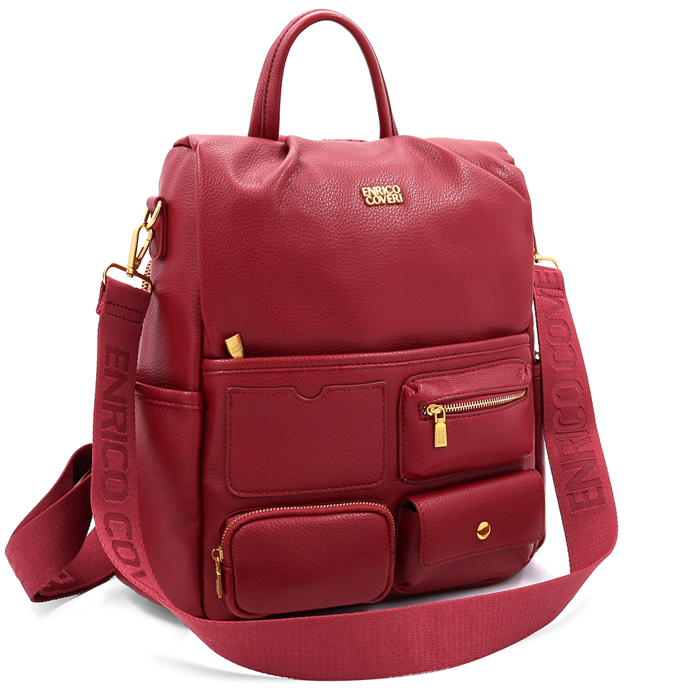 ENRICO COVERI – 2 az 1-ben női hátizsák és táska, titkos záródással és sok zsebbel – piros