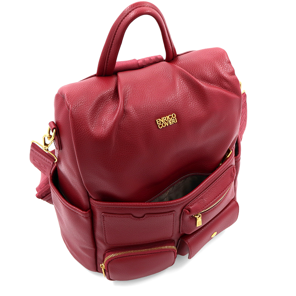 ENRICO COVERI – 2 az 1-ben női hátizsák és táska, titkos záródással és sok zsebbel – piros