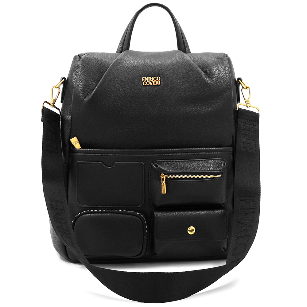 ENRICO COVERI – 2 az 1-ben női hátizsák és táska, titkos záródással és sok zsebbel – fekete