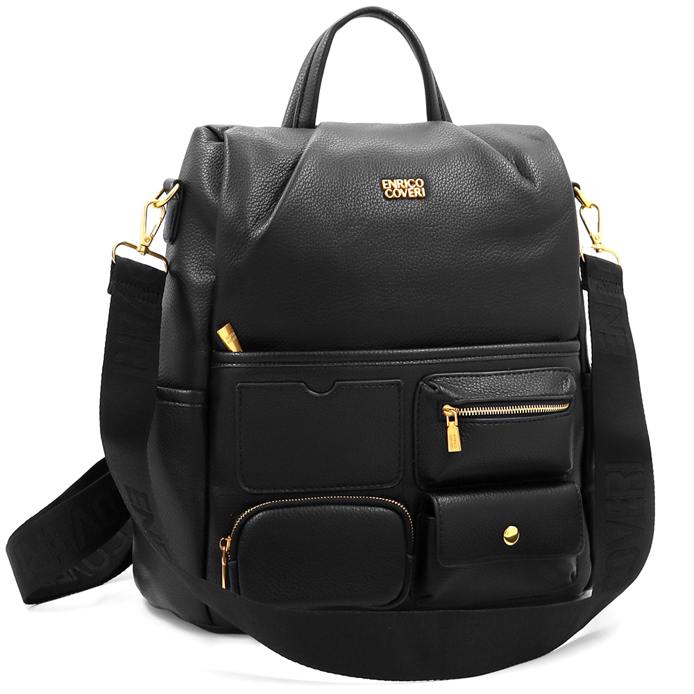ENRICO COVERI – 2 az 1-ben női hátizsák és táska, titkos záródással és sok zsebbel – fekete