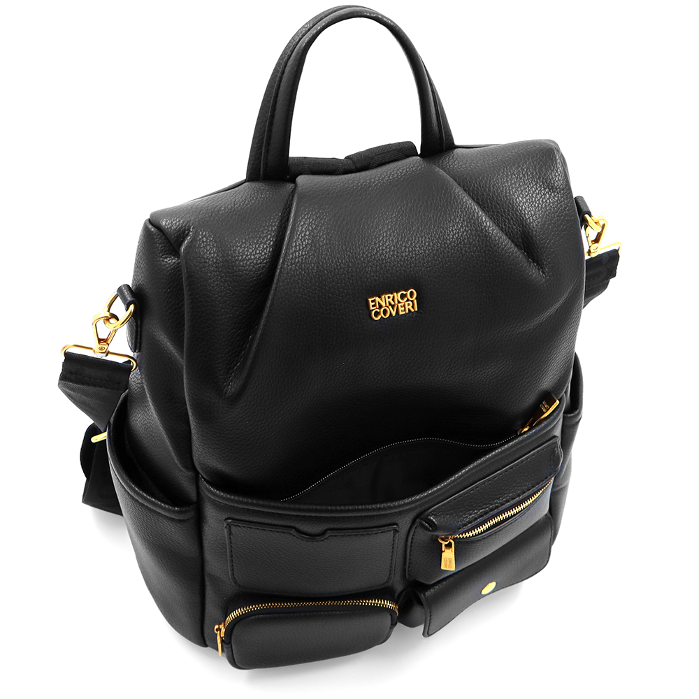 ENRICO COVERI – 2 az 1-ben női hátizsák és táska, titkos záródással és sok zsebbel – fekete