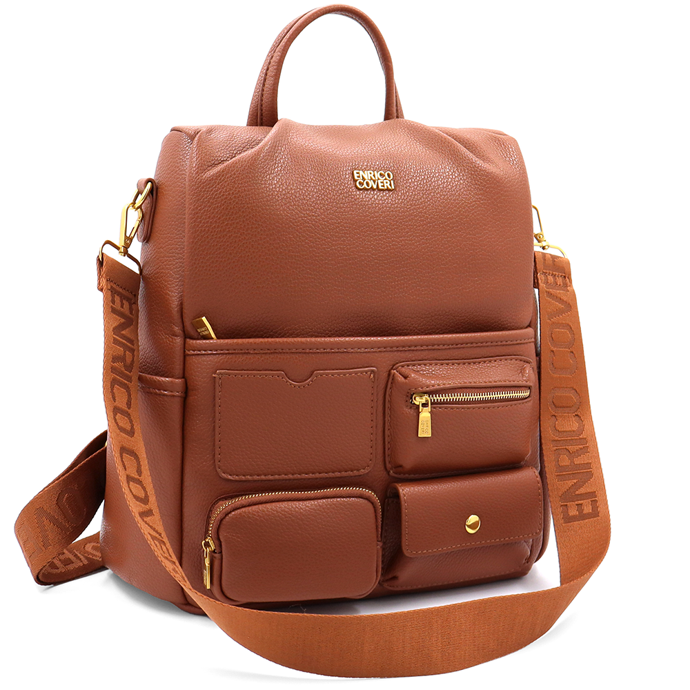 ENRICO COVERI – 2 az 1-ben női hátizsák és táska, titkos záródással és sok zsebbel – téglabarna