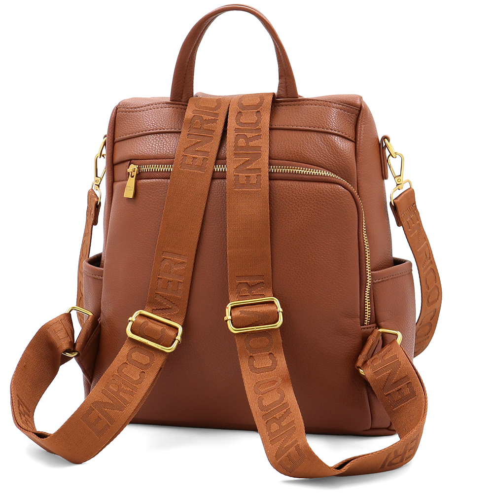 ENRICO COVERI – 2 az 1-ben női hátizsák és táska, titkos záródással és sok zsebbel – téglabarna