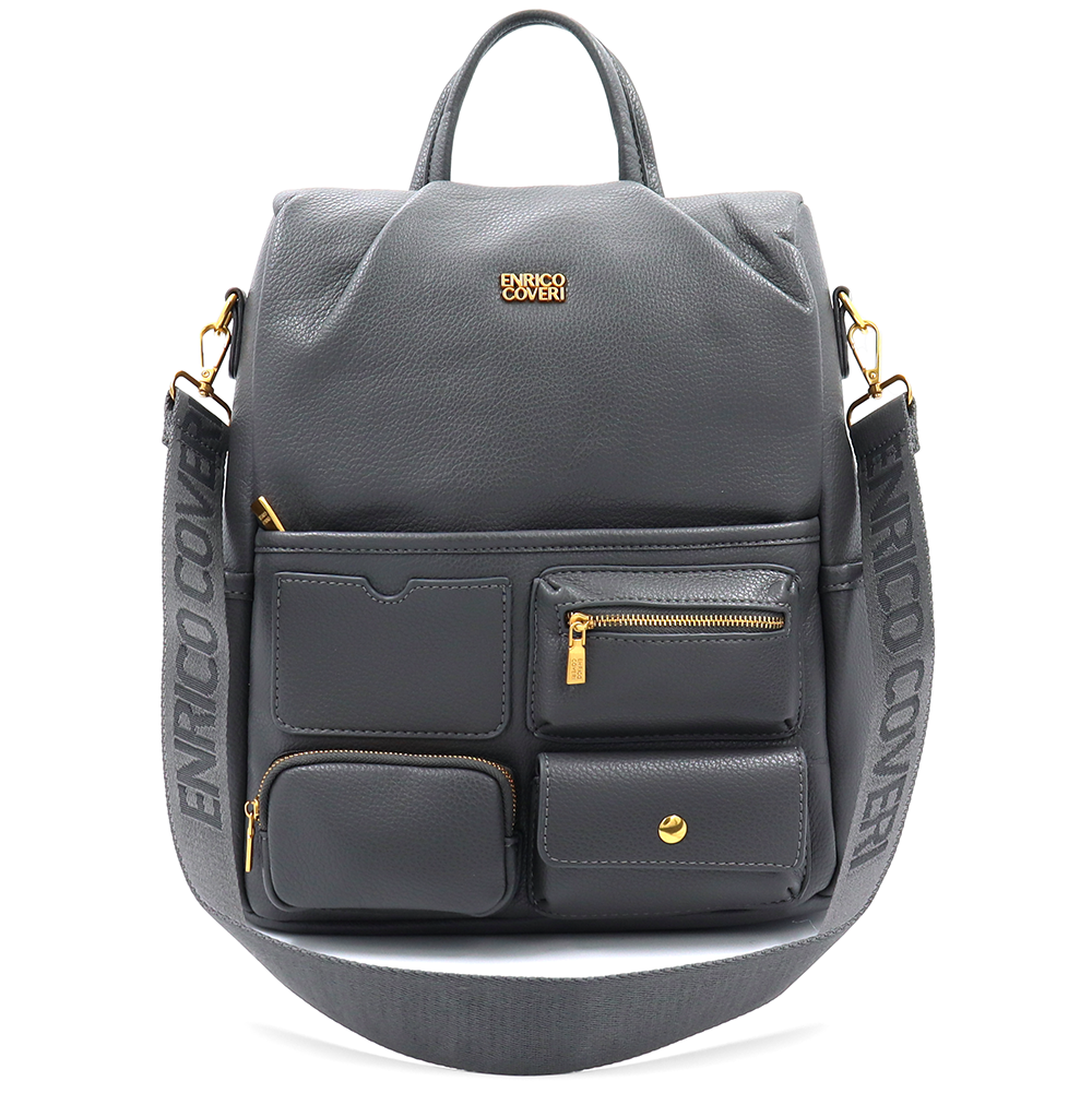 ENRICO COVERI – 2 az 1-ben női hátizsák és táska, titkos záródással és sok zsebbel – szürke