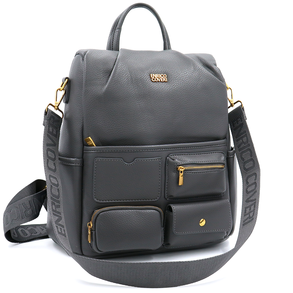 ENRICO COVERI – 2 az 1-ben női hátizsák és táska, titkos záródással és sok zsebbel – szürke