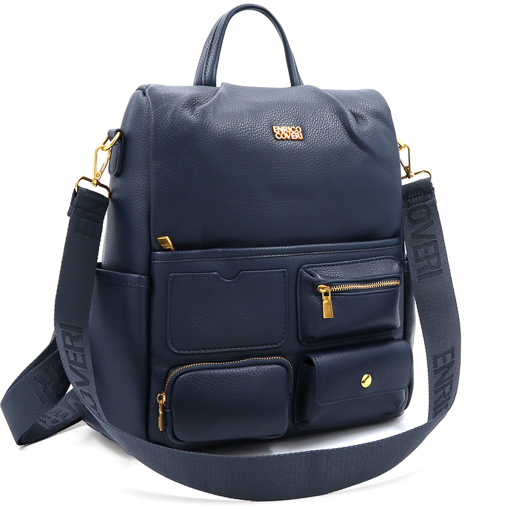 ENRICO COVERI – 2 az 1-ben női hátizsák és táska, titkos záródással és sok zsebbel – sötétkék