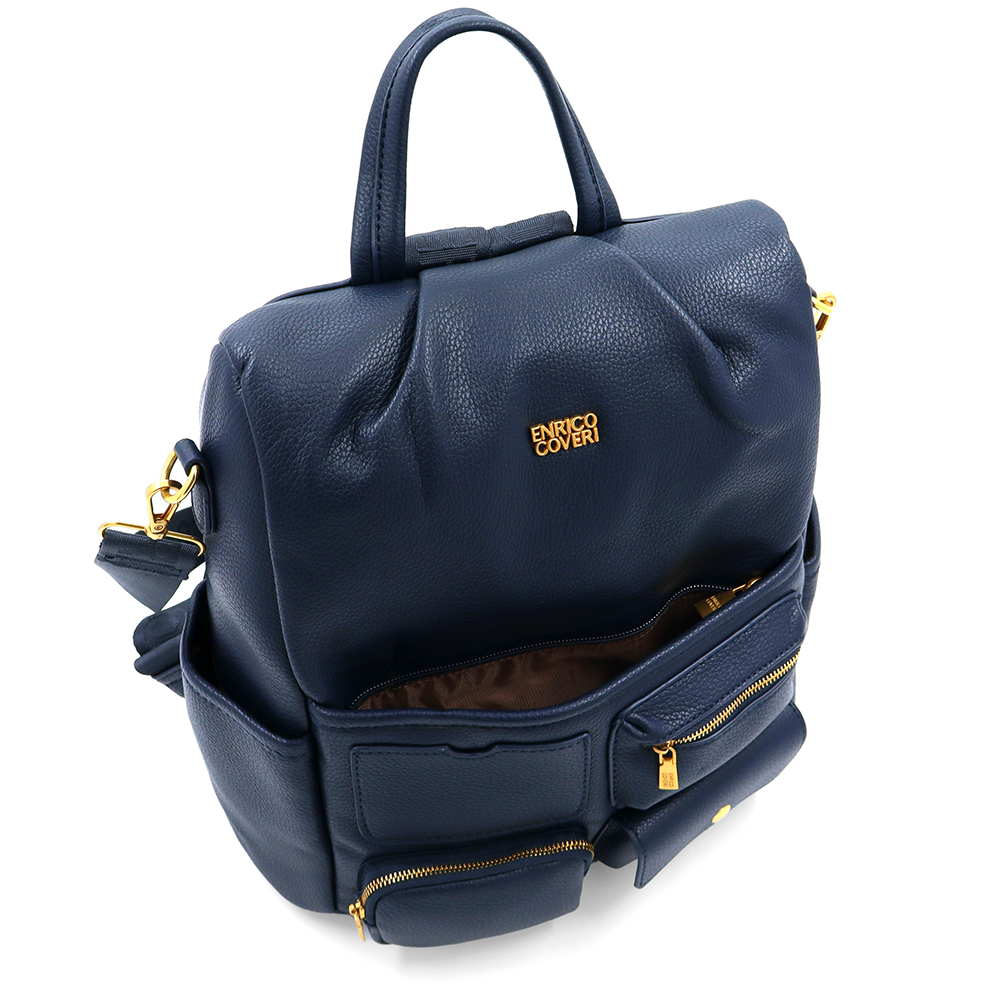 ENRICO COVERI – 2 az 1-ben női hátizsák és táska, titkos záródással és sok zsebbel – sötétkék