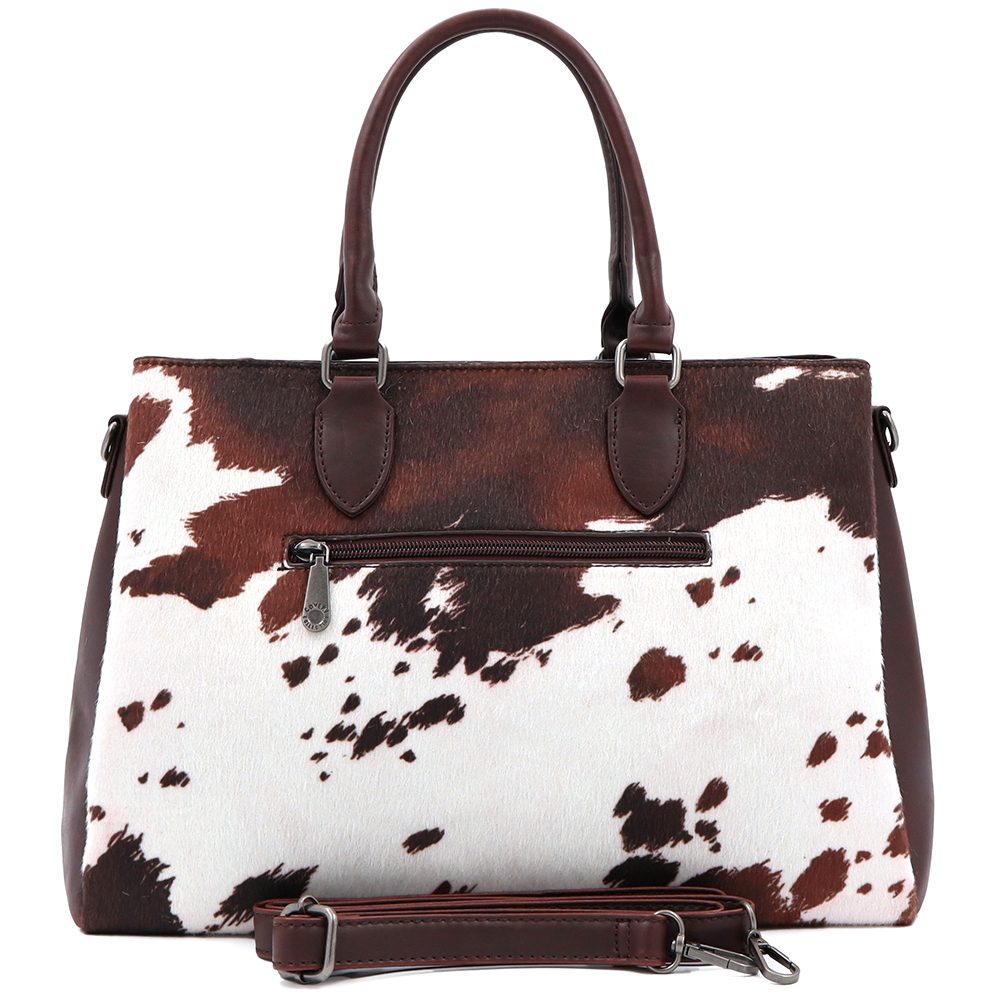 Nagy női táska 3 rekesszel és tehénmintával – barna
