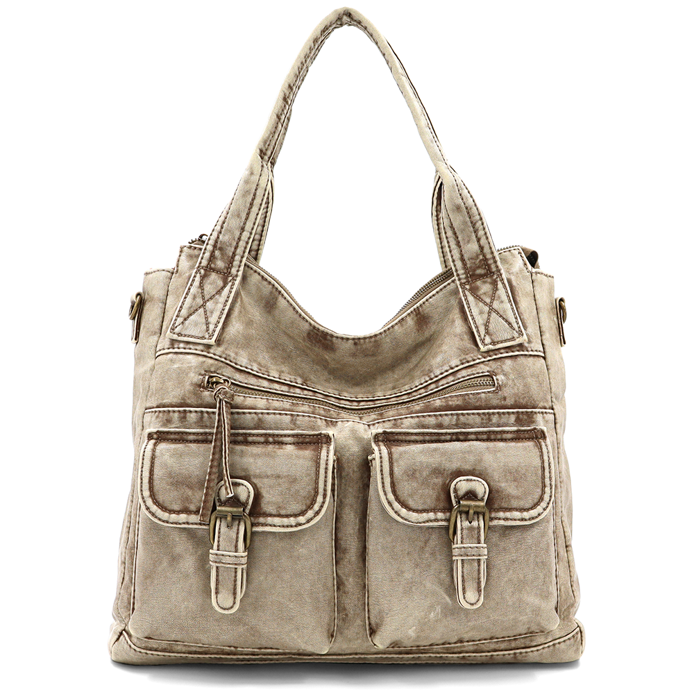 Nagy méretű női táska, vintage hatású – világosbarna