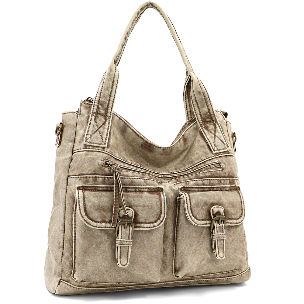 Nagy méretű női táska, vintage hatású – világosbarna