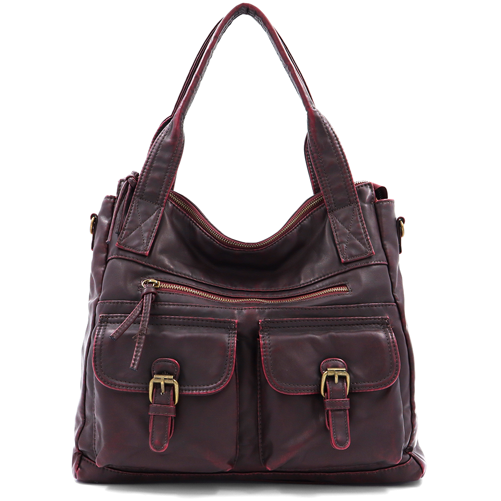 Nagy méretű női táska, vintage hatású – bordó