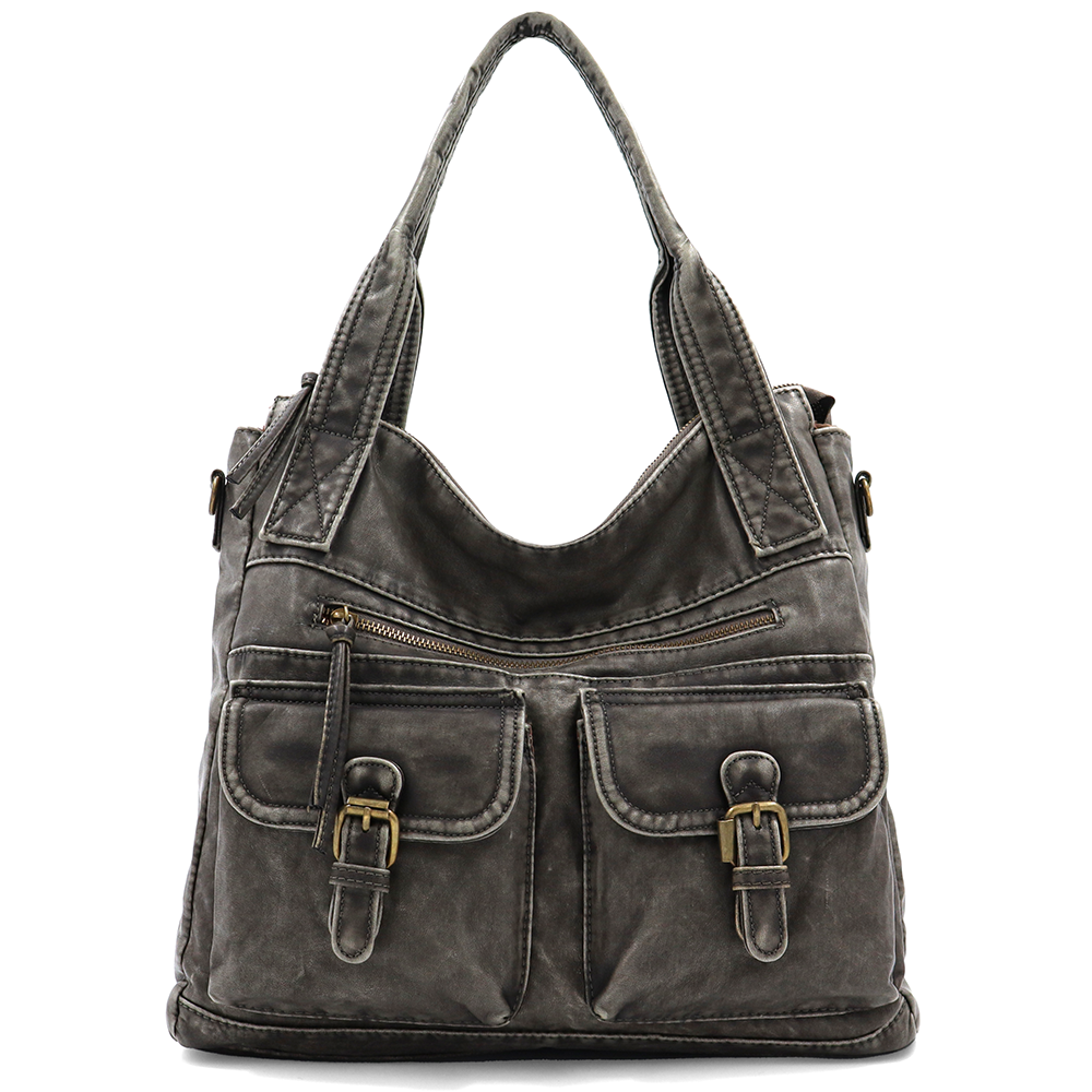 Nagy méretű női táska, vintage hatású – szürke
