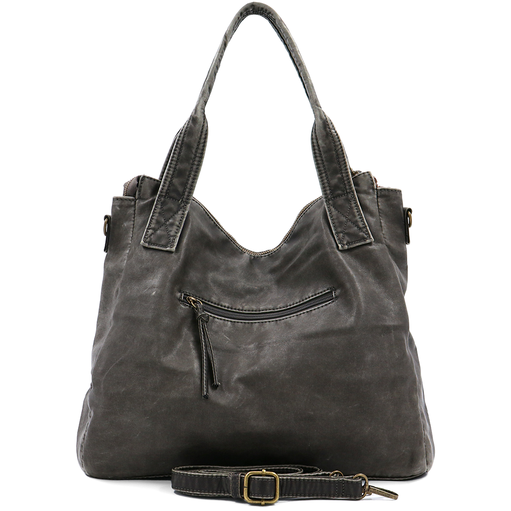 Nagy méretű női táska, vintage hatású – szürke