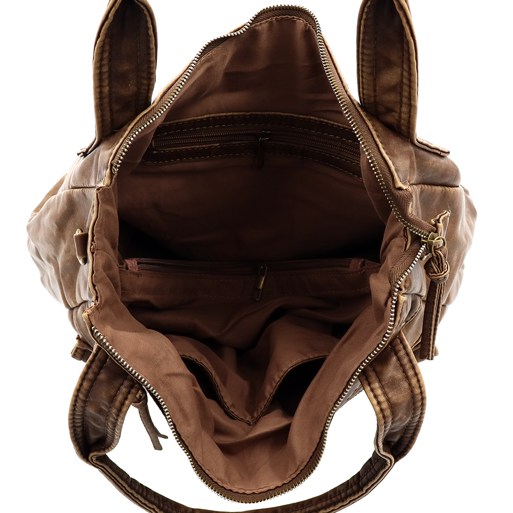 Nagy méretű női táska, vintage hatású – téglabarna