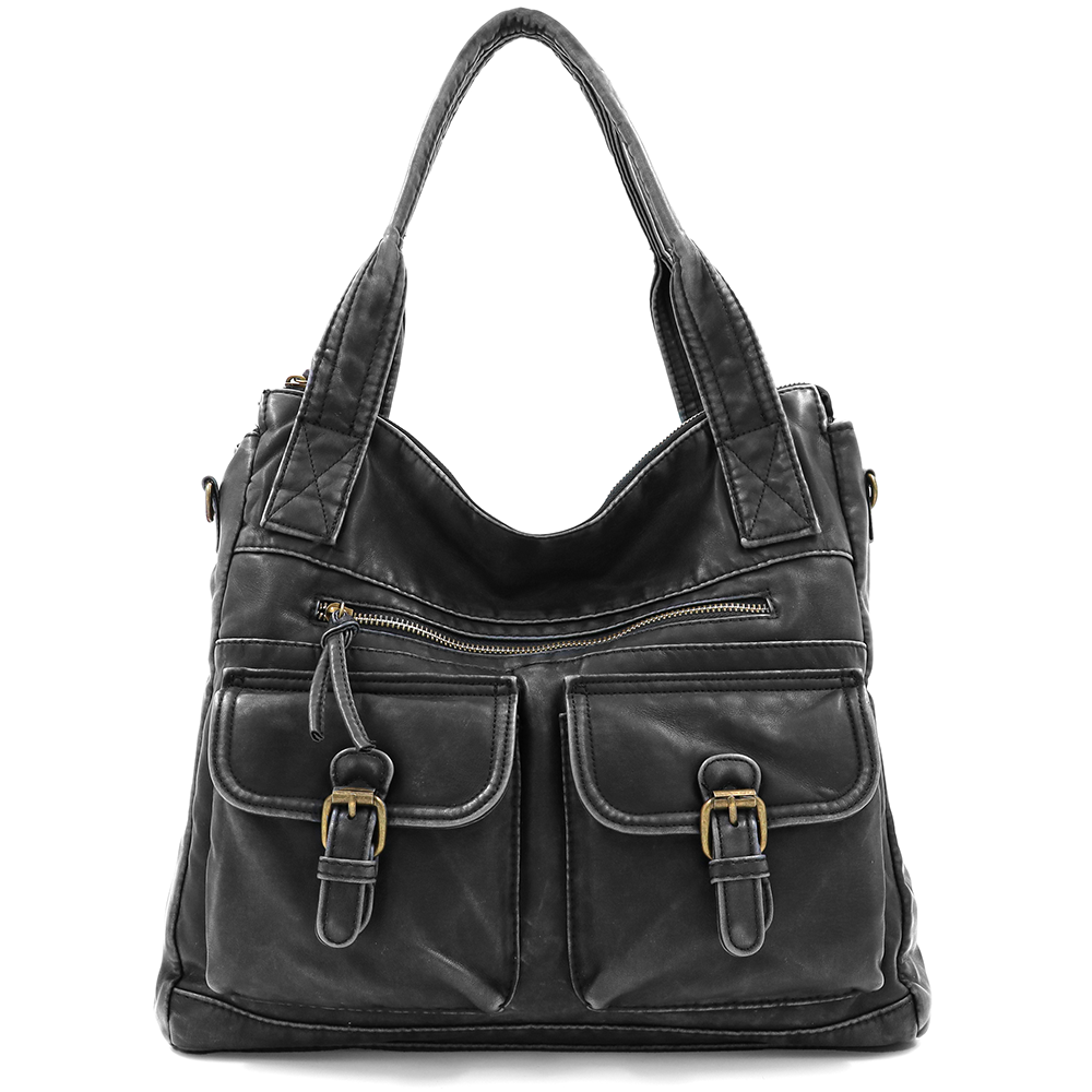 Nagy méretű női táska, vintage hatású – fekete