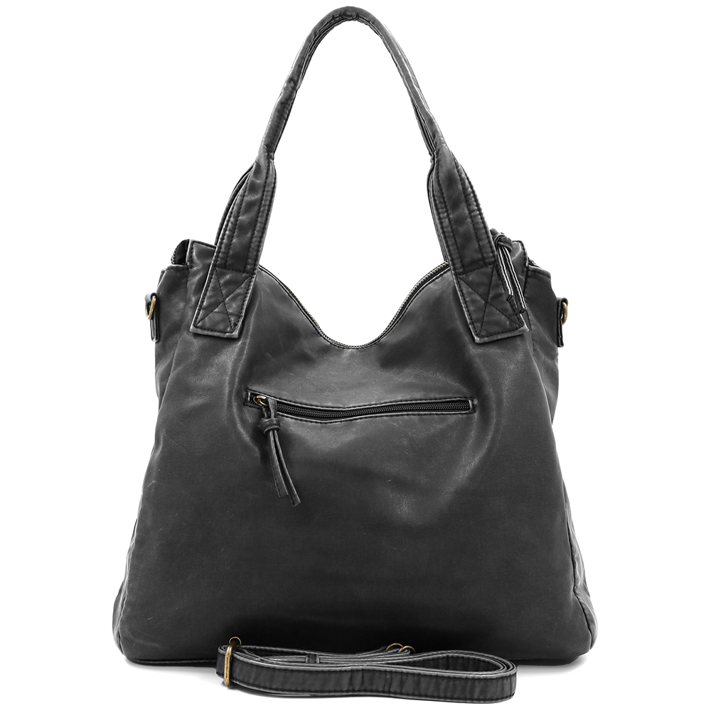 Nagy méretű női táska, vintage hatású – fekete