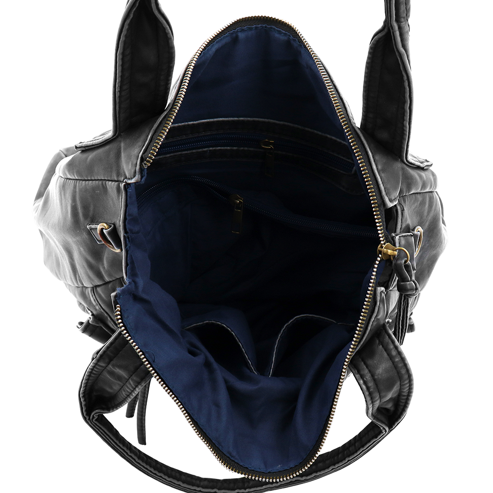 Nagy méretű női táska, vintage hatású – fekete