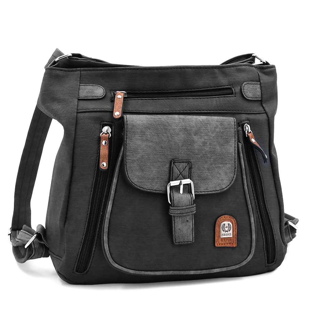 2 az 1-ben – táska és hátizsák sok zsebbel – fekete/szürke