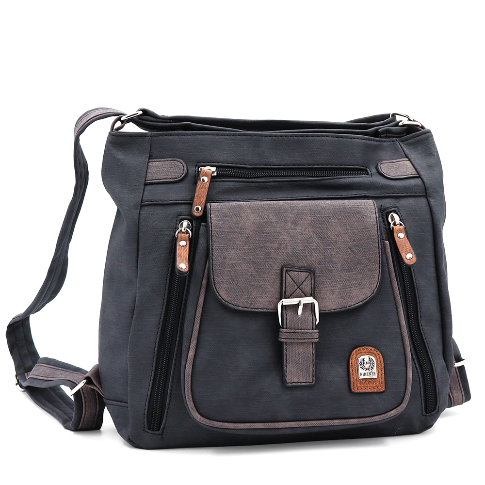 2 az 1-ben – táska és hátizsák sok zsebbel – fekete/világosbarna