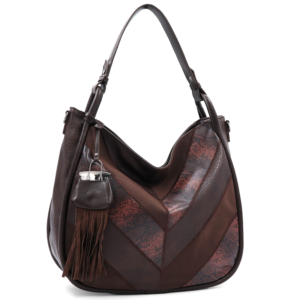 Nagy méretű női táska, kígyóbőr mintás – barna