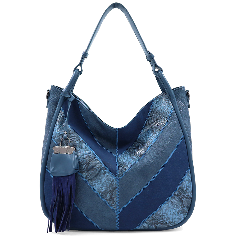 Nagy méretű női táska, kígyóbőr mintás – kék
