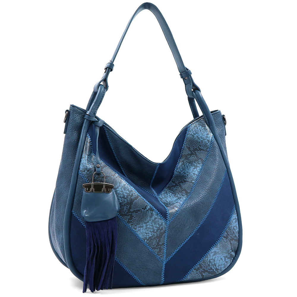 Nagy méretű női táska, kígyóbőr mintás – kék