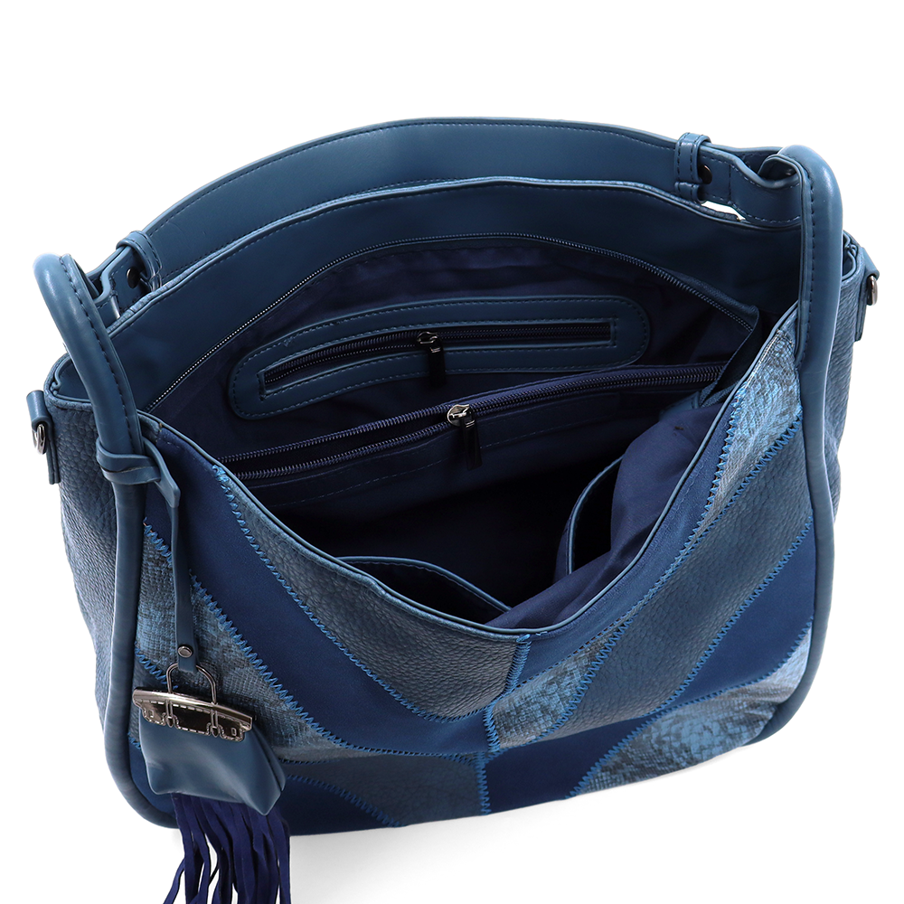 Nagy méretű női táska, kígyóbőr mintás – kék