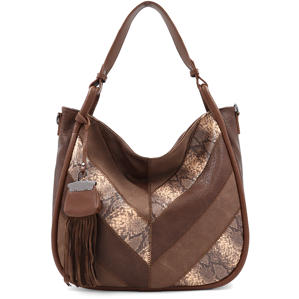 Nagy méretű női táska, kígyóbőr mintás – világosbarna