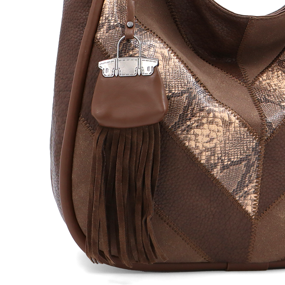 Nagy méretű női táska, kígyóbőr mintás – világosbarna