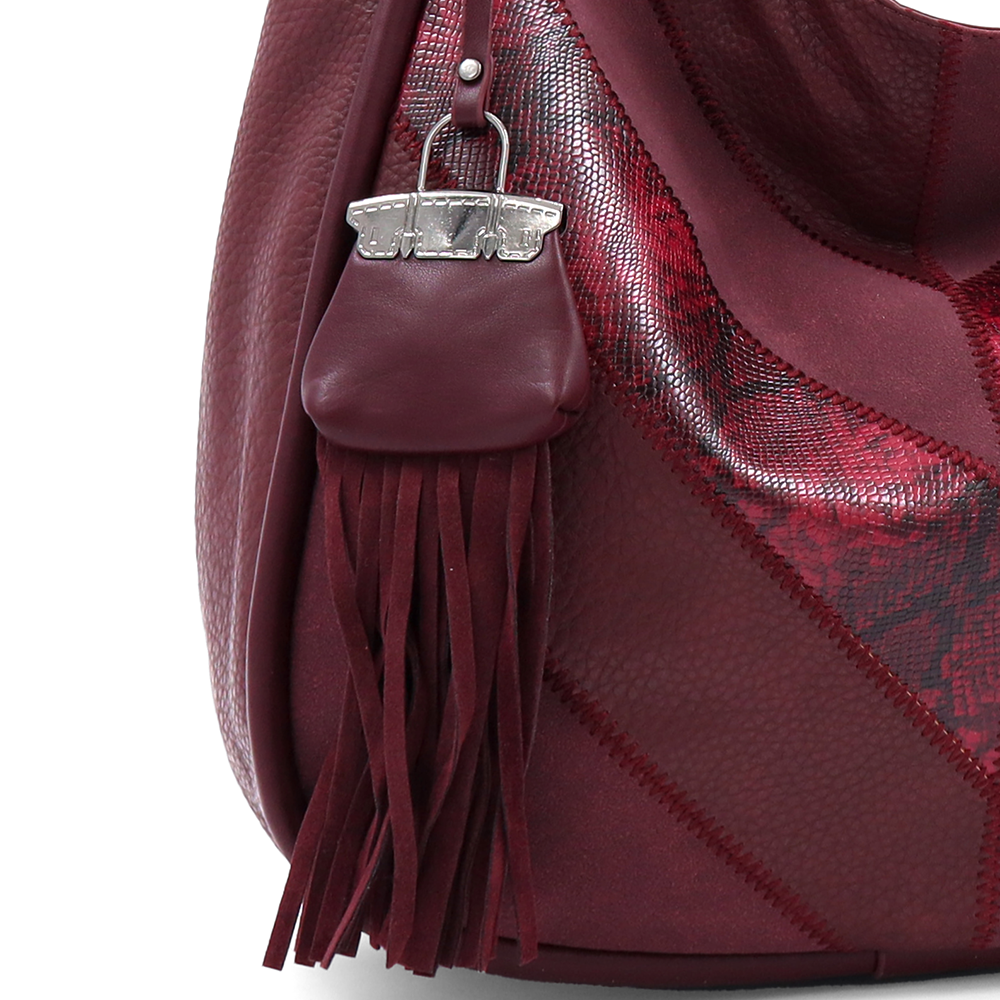 Nagy méretű női táska, kígyóbőr mintás – bordó