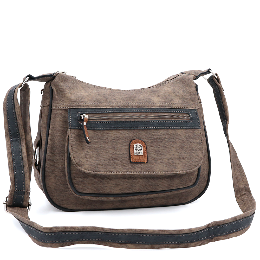 Kétrekeszes női válltáska – világosbarna