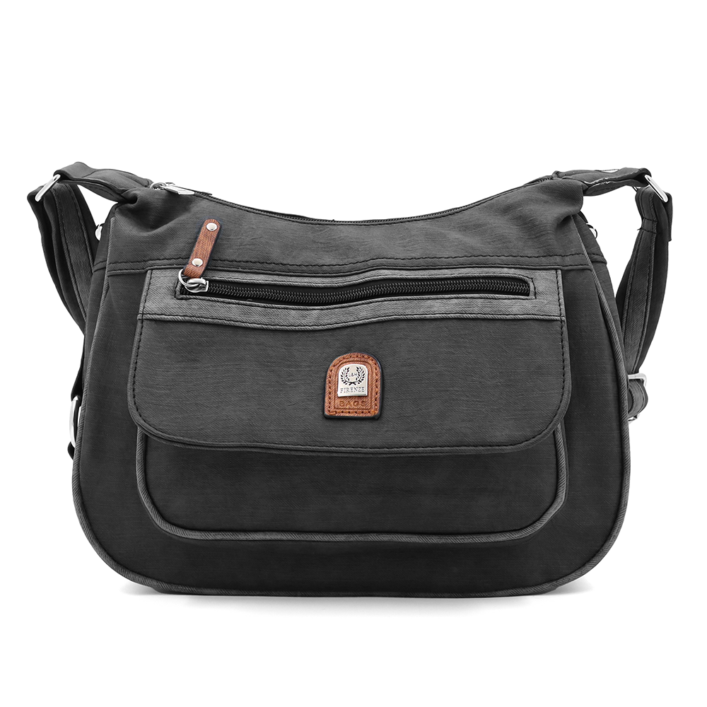 Kétrekeszes női válltáska – fekete/szürke