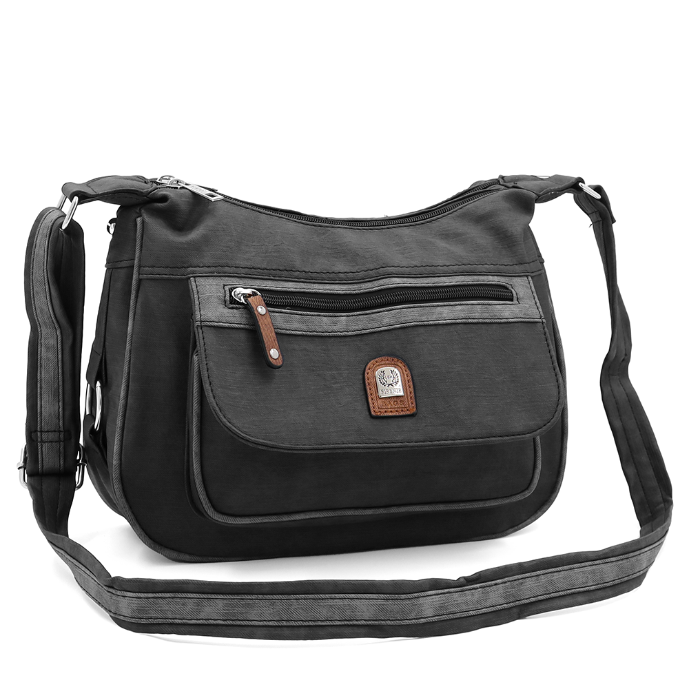 Kétrekeszes női válltáska – fekete/szürke