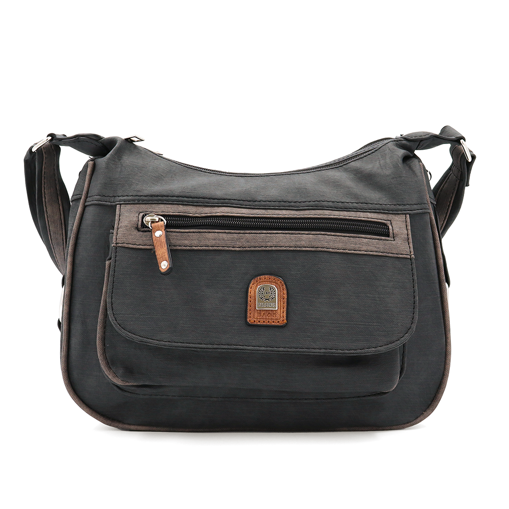 Kétrekeszes női válltáska – fekete/világosbarna