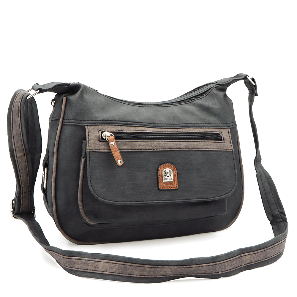 Kétrekeszes női válltáska – fekete/világosbarna