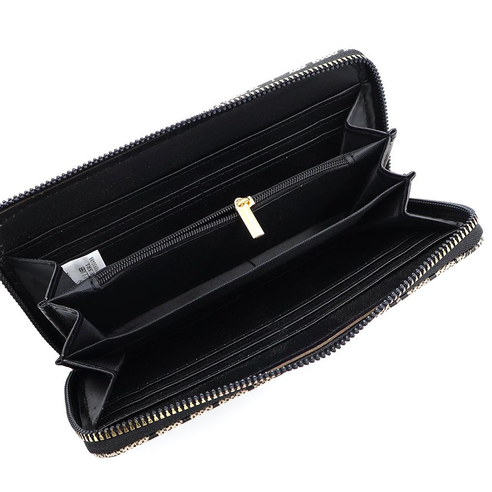 Nagy méretű női pénztárca mintával – bézs/fekete