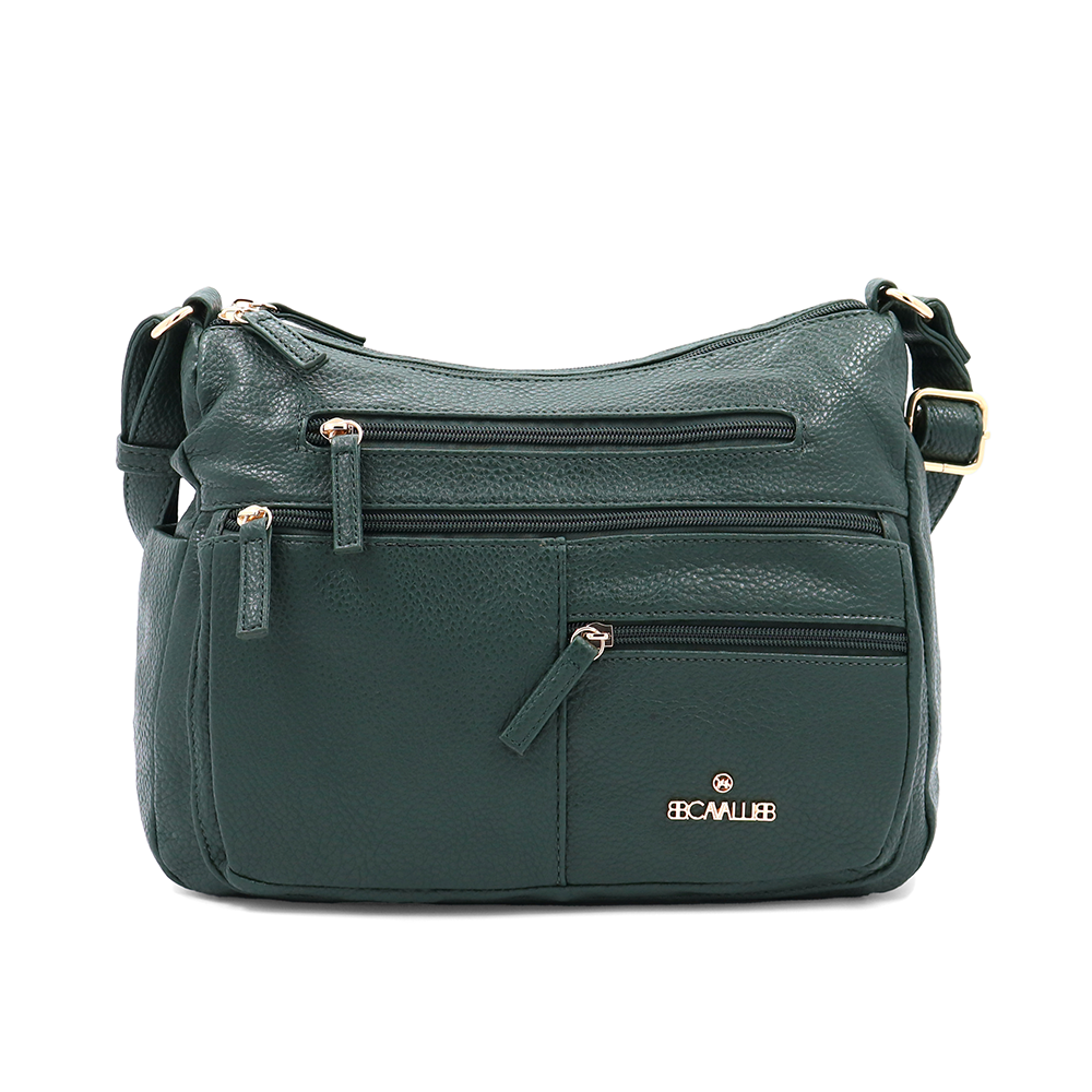 Kétrekeszes női válltáska sok zsebbel – zöld