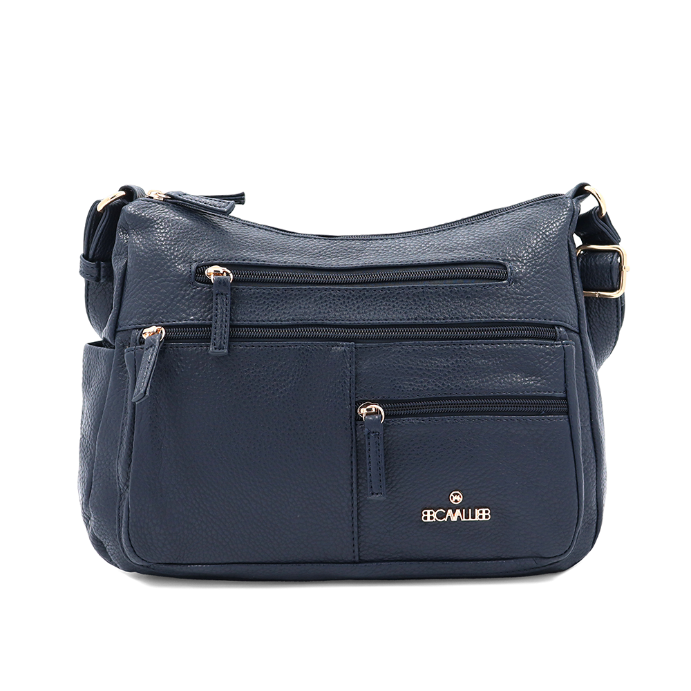 Kétrekeszes női válltáska sok zsebbel – sötétkék