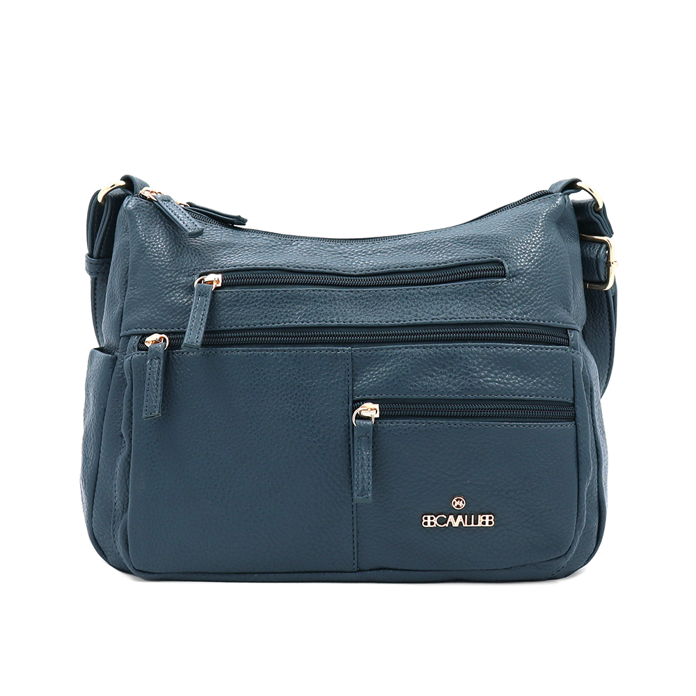 Kétrekeszes női válltáska sok zsebbel – kék