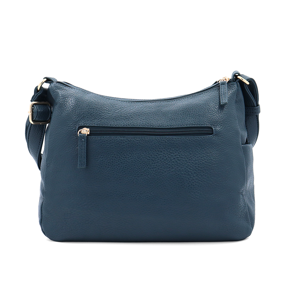 Kétrekeszes női válltáska sok zsebbel – kék