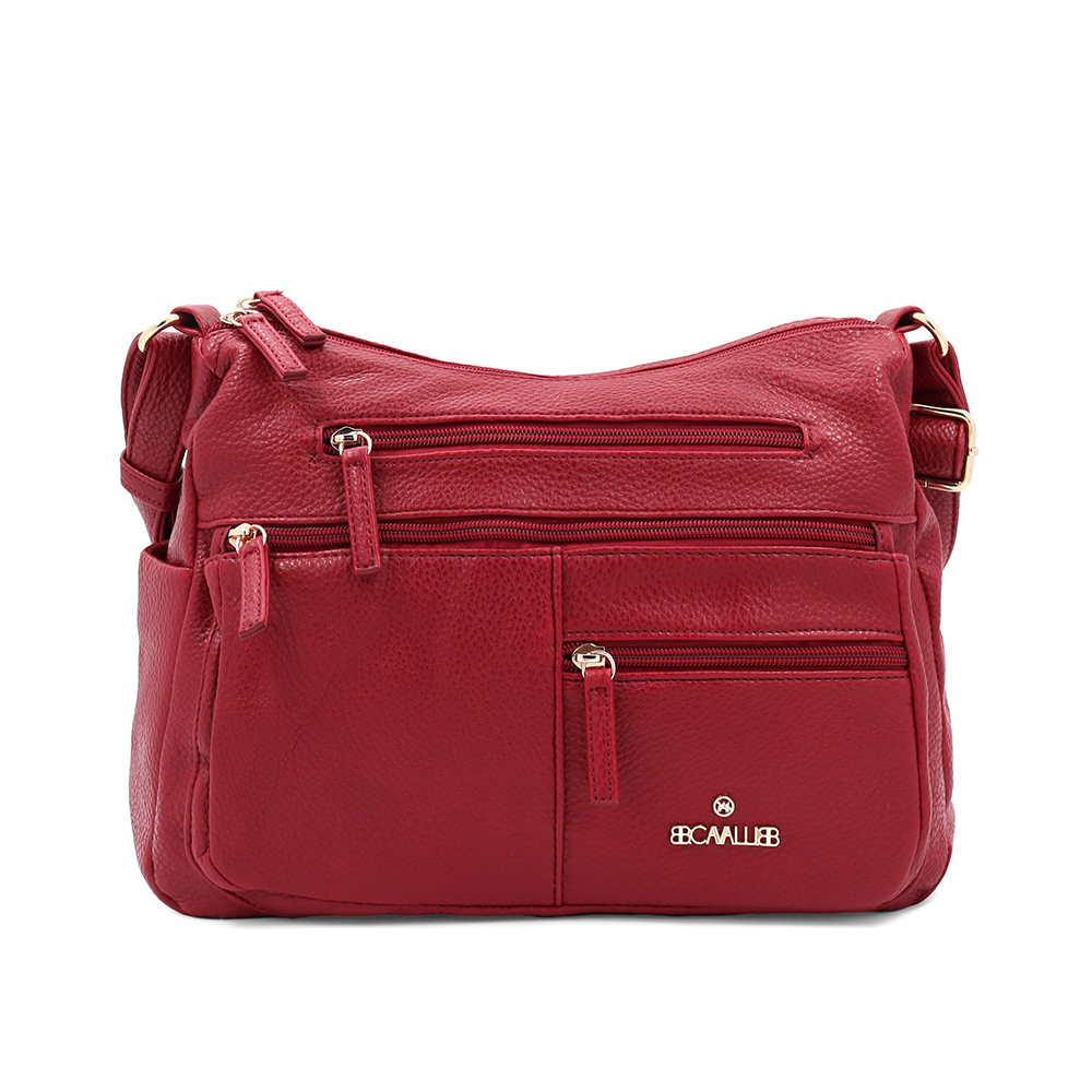 Kétrekeszes női válltáska sok zsebbel – piros