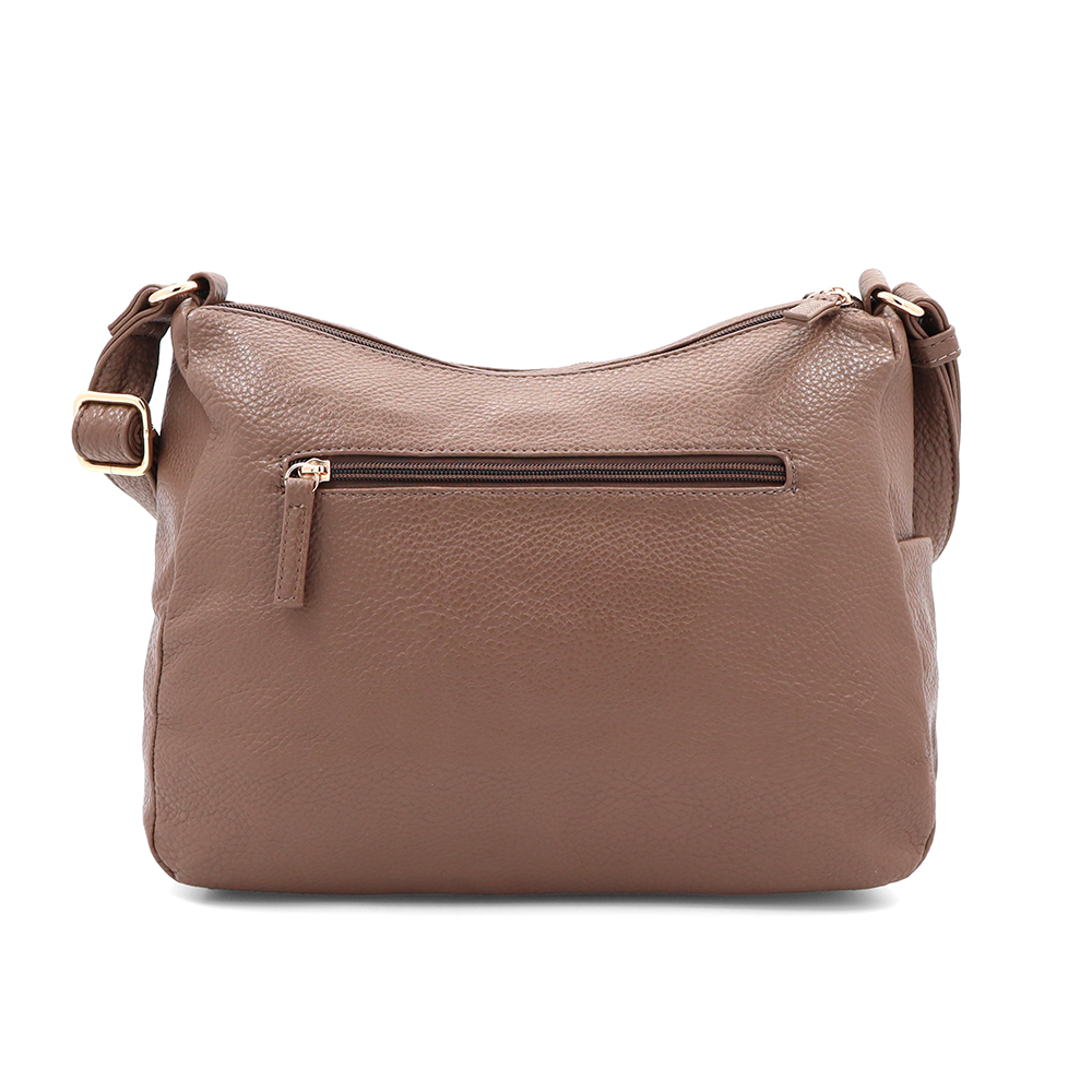 Kétrekeszes női válltáska sok zsebbel – világosbarna