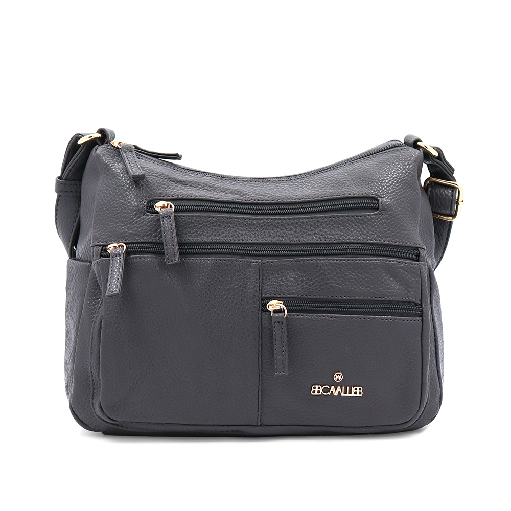 Kétrekeszes női válltáska sok zsebbel – szürke