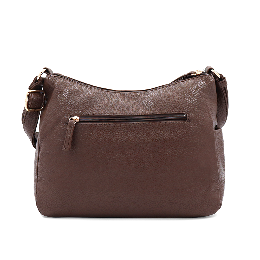 Kétrekeszes női válltáska sok zsebbel – barna