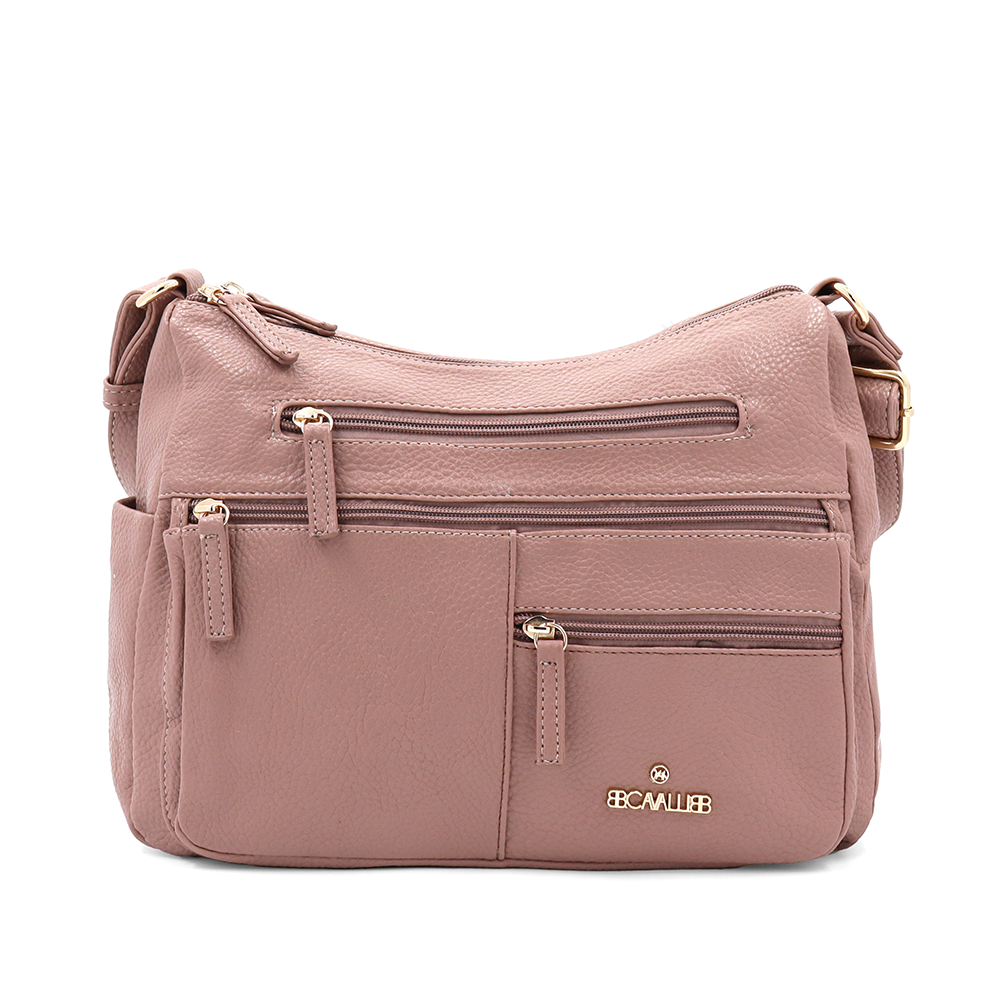 Kétrekeszes női válltáska sok zsebbel – rózsaszín
